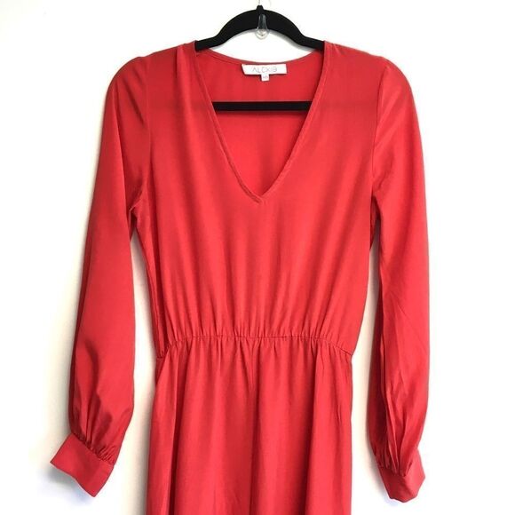 ALEXIS Silk Long Sleeve V-Neck Long Maxi Dress Red XS - Picture 2 of 7